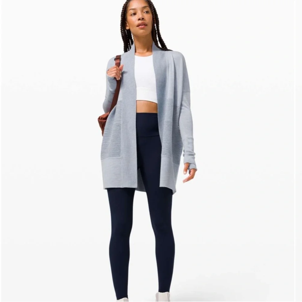 Lululemon Sit In Lotus Wrap II Cardigan Merino‎ Wool Heathered Chambray